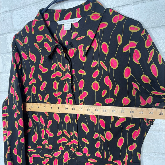 NEW Diane von Furstenberg 14 SILK Long Sleeve Chrissie Dress FIt Flare Red Black - Picture 5 of 10